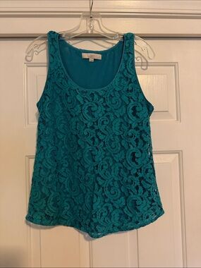LOFT Teal Lace Sleeveless Top